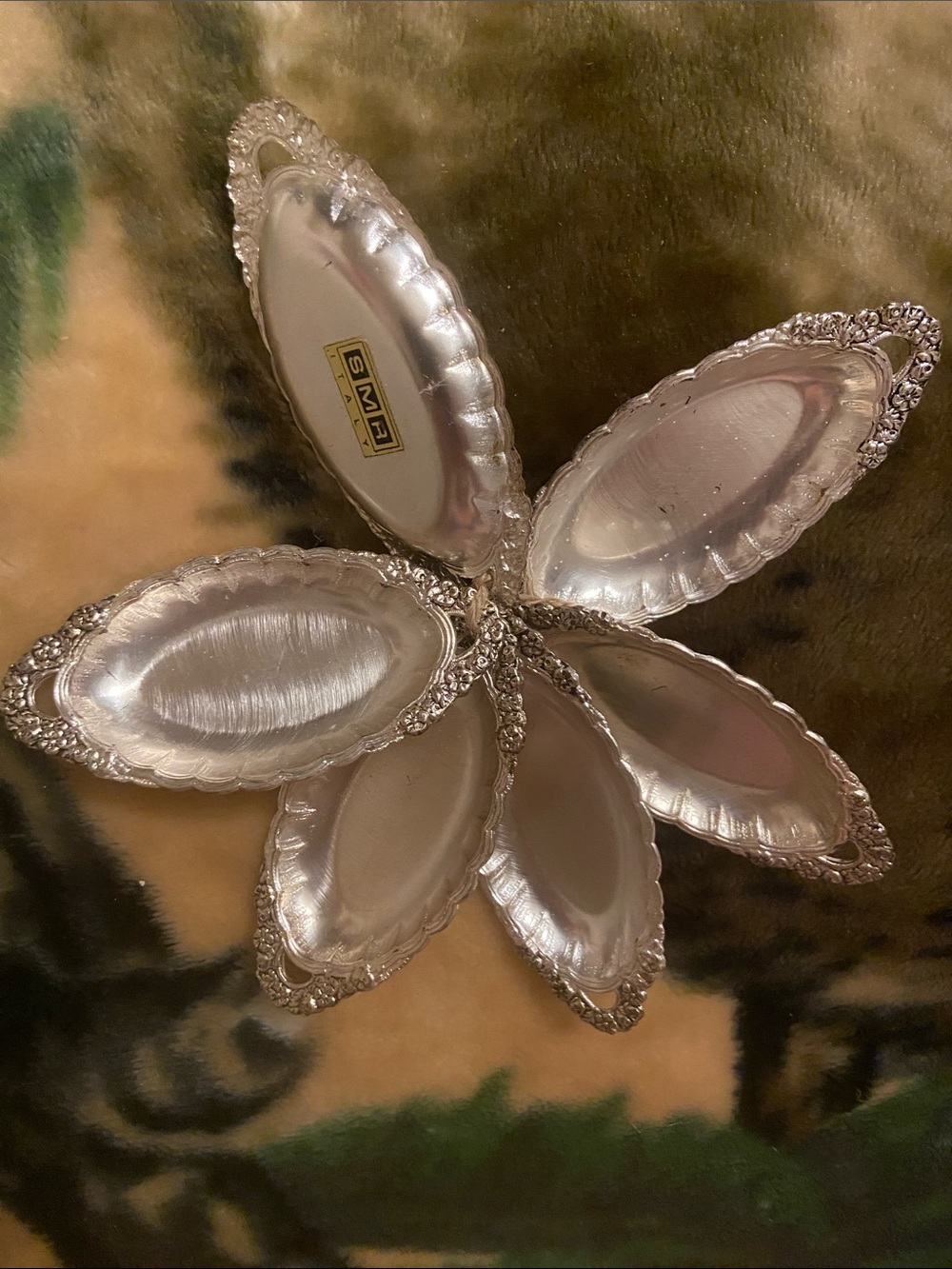 Set of 6  SMA Silver-Tone Oval Trinket Dishes SMA Made In Italy